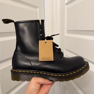 Dr. Martens Black Combat Boots with Yellow Stitching